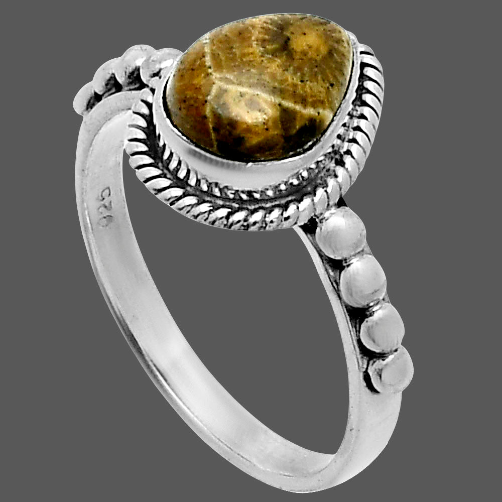 Natural Flower Fossil Coral Ring size-7.5 R-1252 SDR245175