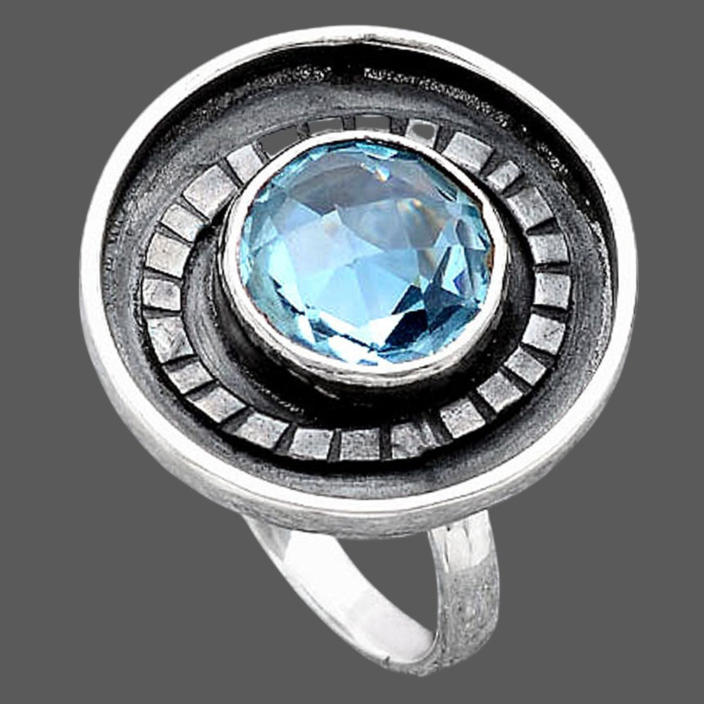 Faceted Natural Sky Blue Topaz Ring size-8 R-1080 SDR245576