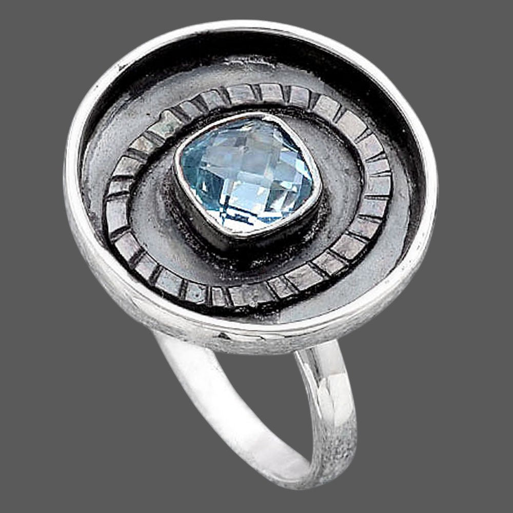 Faceted Natural Sky Blue Topaz Ring size-8 R-1080 SDR245602