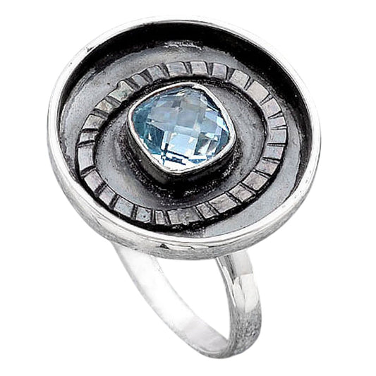 Faceted Natural Sky Blue Topaz Ring size-8 R-1080 SDR245602