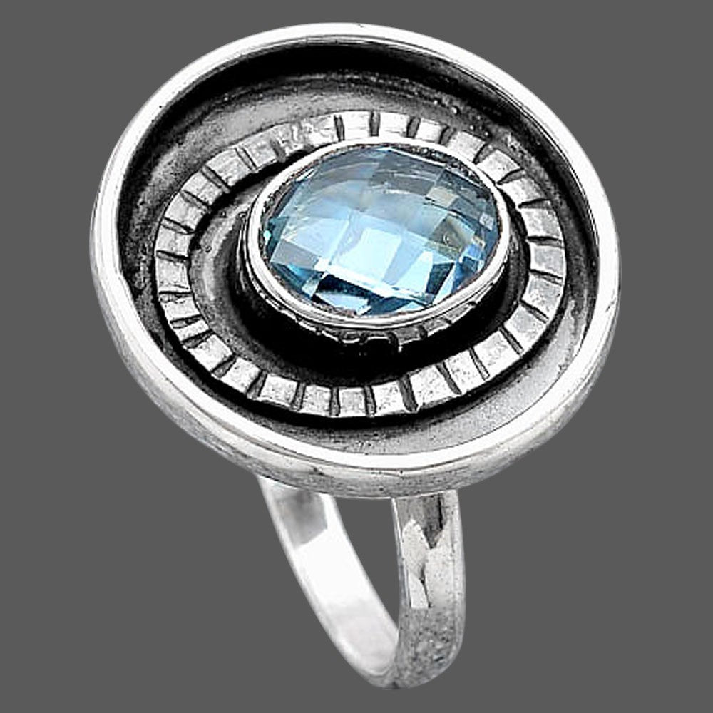 Faceted Natural Sky Blue Topaz Ring size-8 R-1080 SDR245608