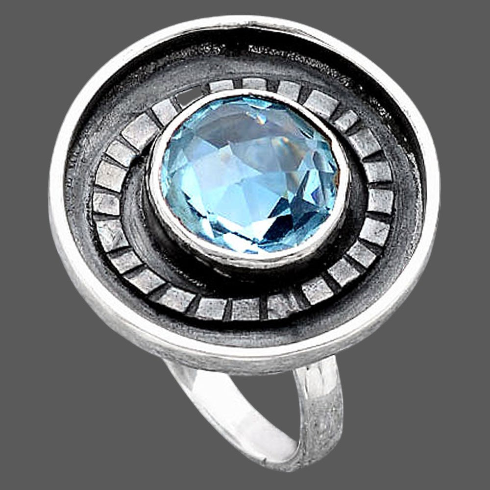 Faceted Natural Sky Blue Topaz Ring size-7 R-1080 SDR245614