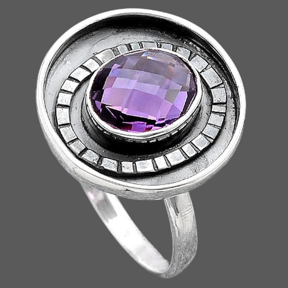 Faceted Natural Amethyst Ring size-7 R-1080 SDR245617
