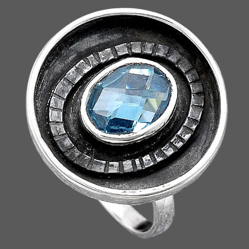 Faceted Natural Sky Blue Topaz Ring size-7 R-1080 SDR245622