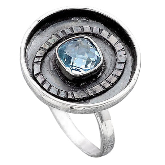 Faceted Natural Sky Blue Topaz Ring size-8 R-1080 SDR245644