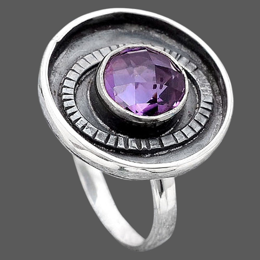 Faceted Natural Amethyst Ring size-7 R-1080 SDR245652