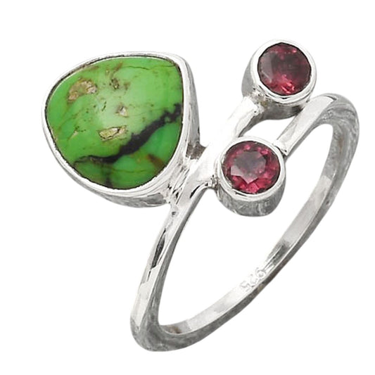 Green Matrix Turquoise and Garnet Ring size-7.5 R-1237 SDR246500