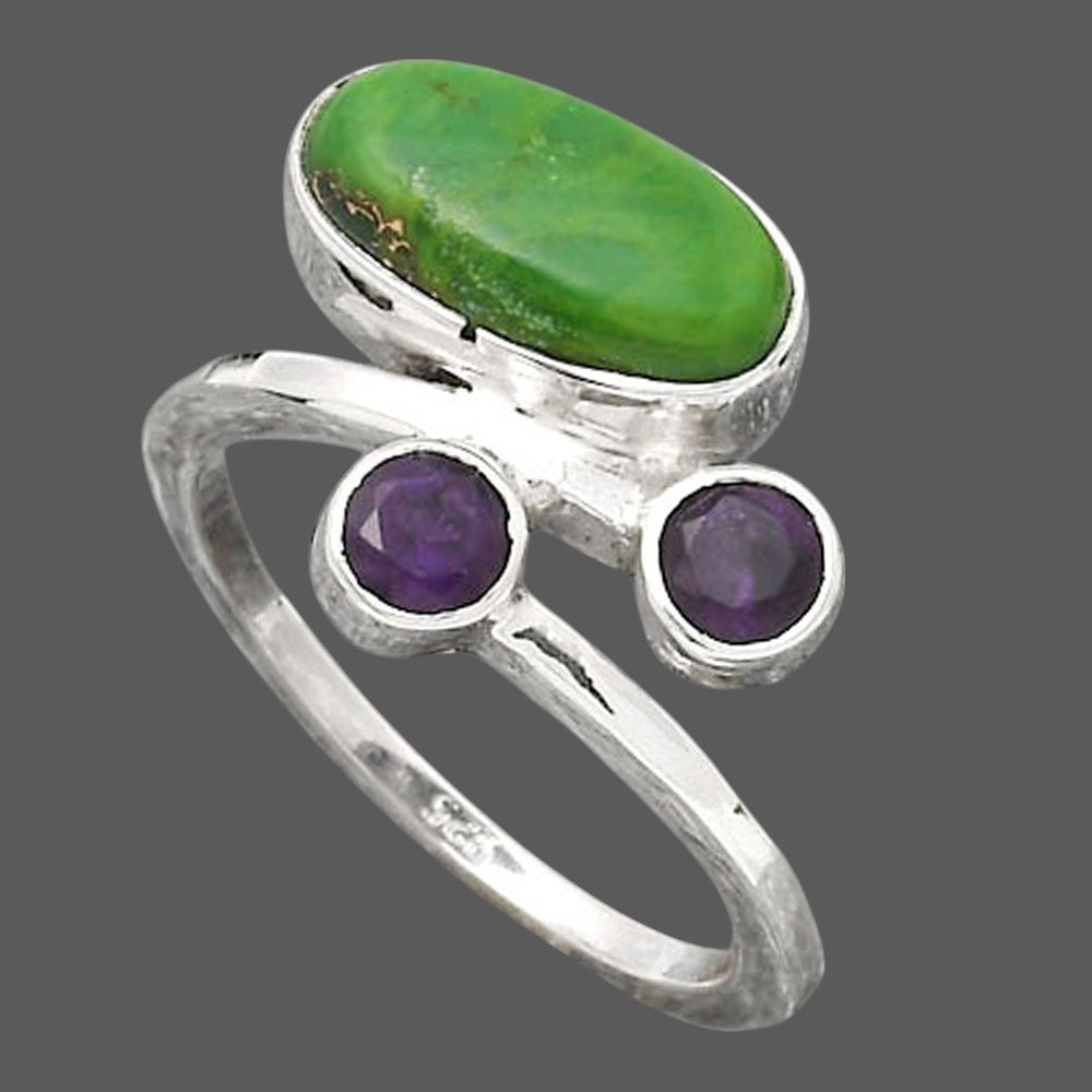 Copper Green Turquoise and Amethyst Ring size-6.5 R-1237 SDR246501