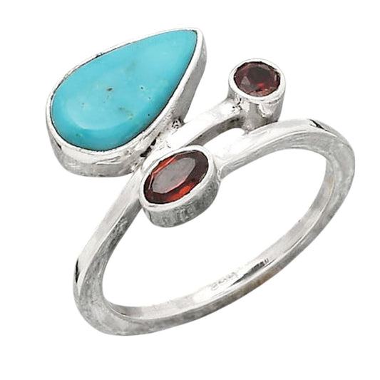 Rare Turquoise Nevada Aztec Mt & Garnet Ring size-7 R-1237 SDR246502