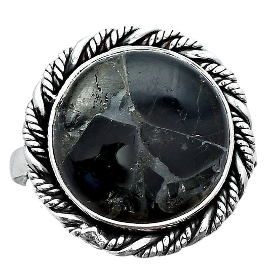 Natural Obsidian And Zinc Ring size-8 R-1013 SDR246997