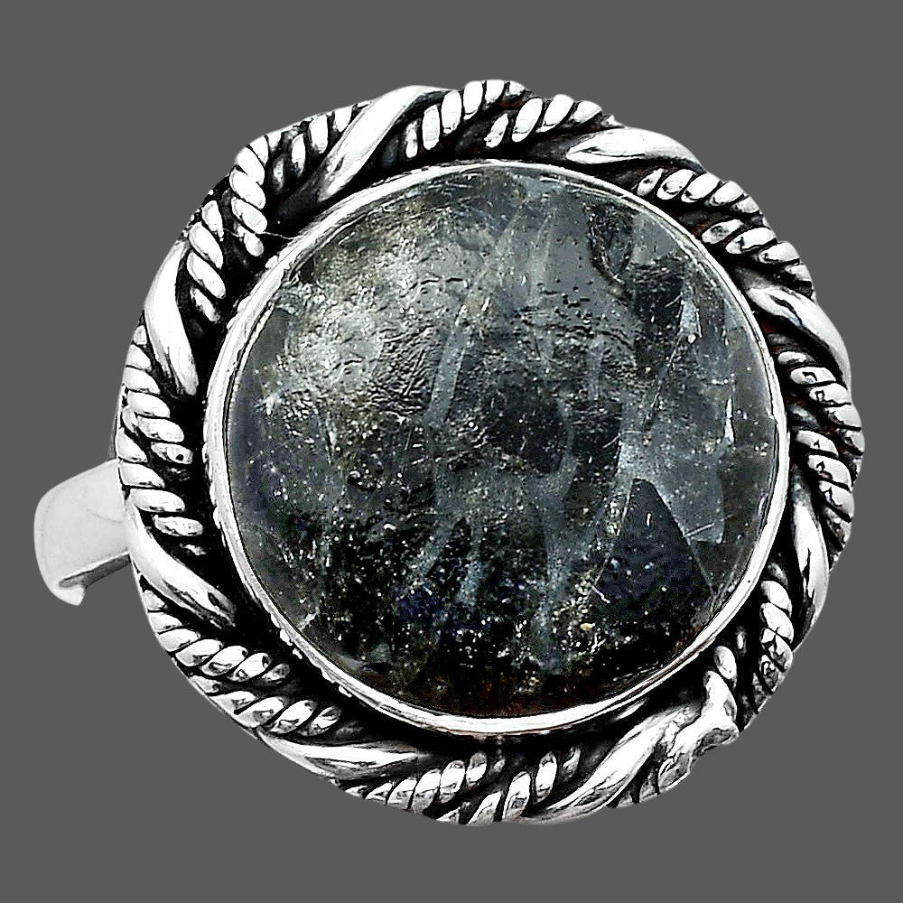 Natural Obsidian And Zinc Ring size-9 R-1013 SDR247002