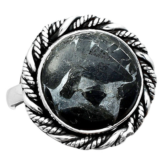 Natural Obsidian And Zinc Ring size-7 R-1013 SDR247005