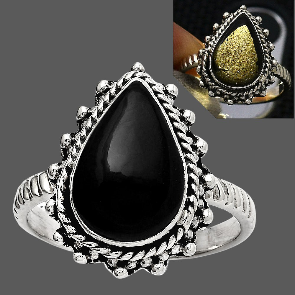 Natural Tektite Cab - Greek Ring size-8.5 R-1332 SDR247077