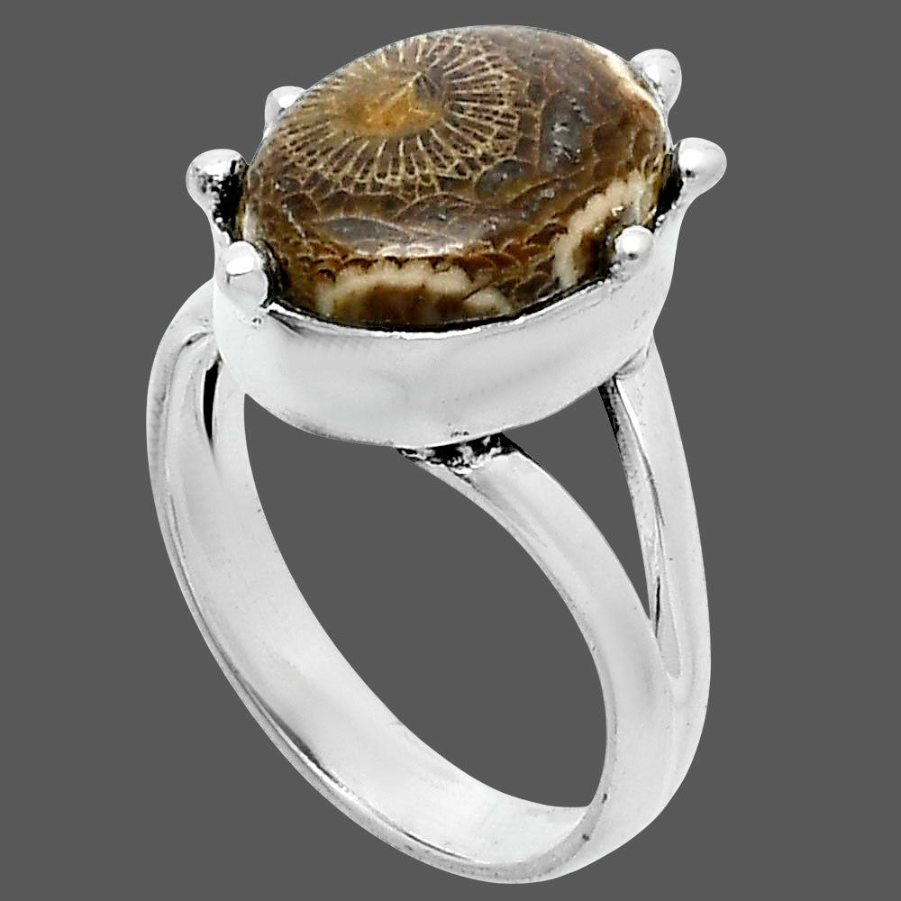Natural Flower Fossil Coral Ring size-7 R-1506 SDR247623
