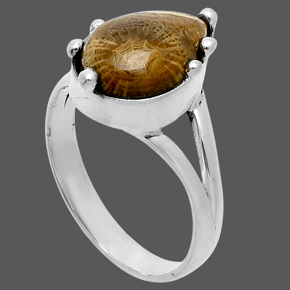 Natural Flower Fossil Coral Ring size-8.5 R-1506 SDR247673