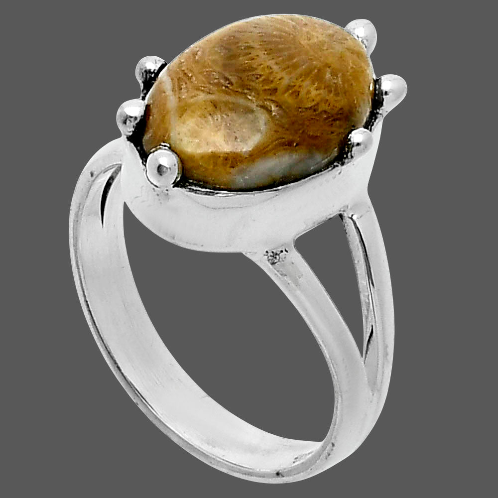 Natural Flower Fossil Coral Ring size-7 R-1506 SDR247674