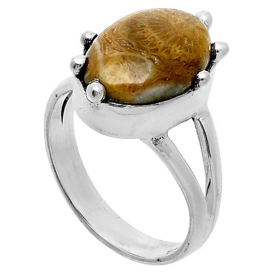 Natural Flower Fossil Coral Ring size-7 R-1506 SDR247674