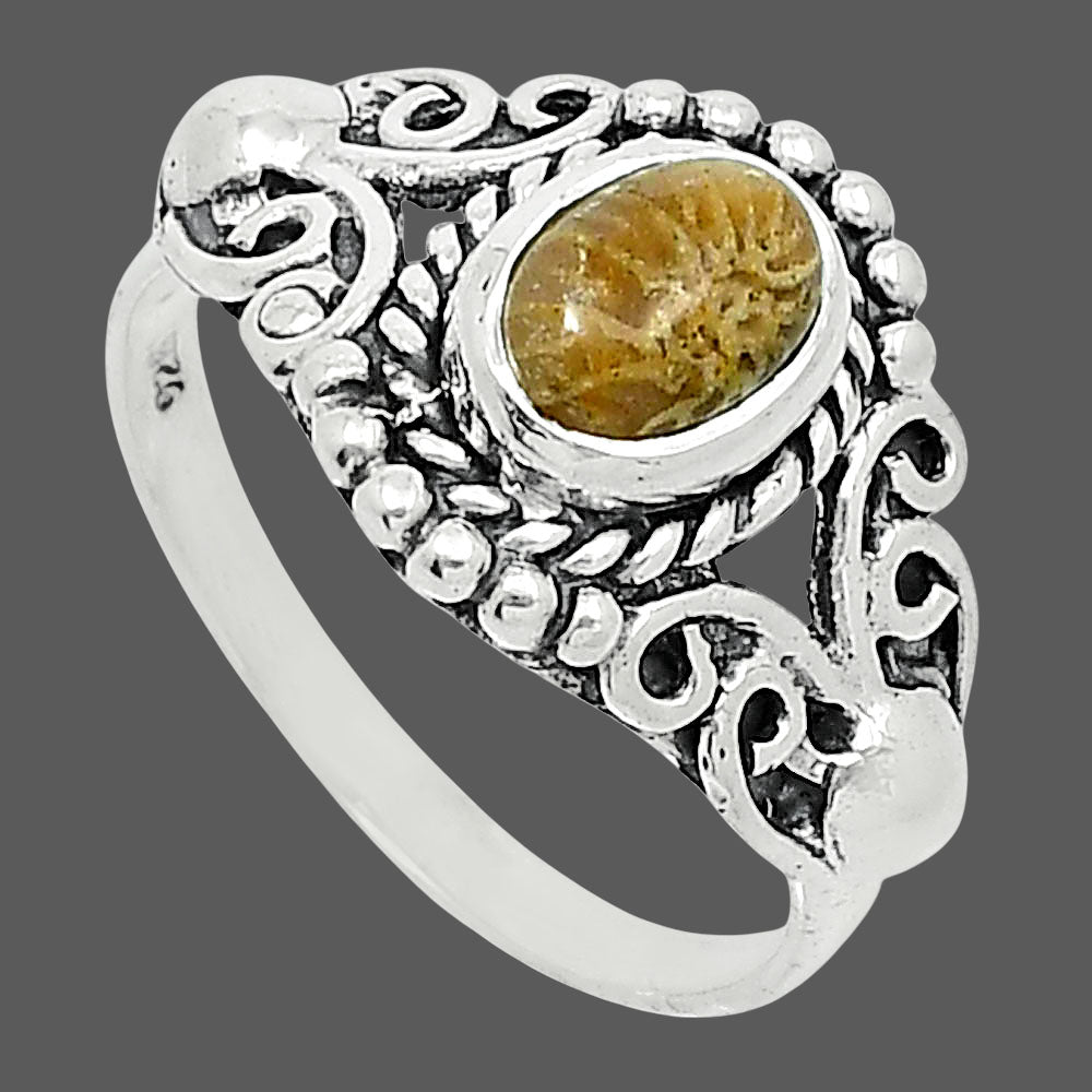 Natural Flower Fossil Coral Ring size-8 R-1358 SDR247817