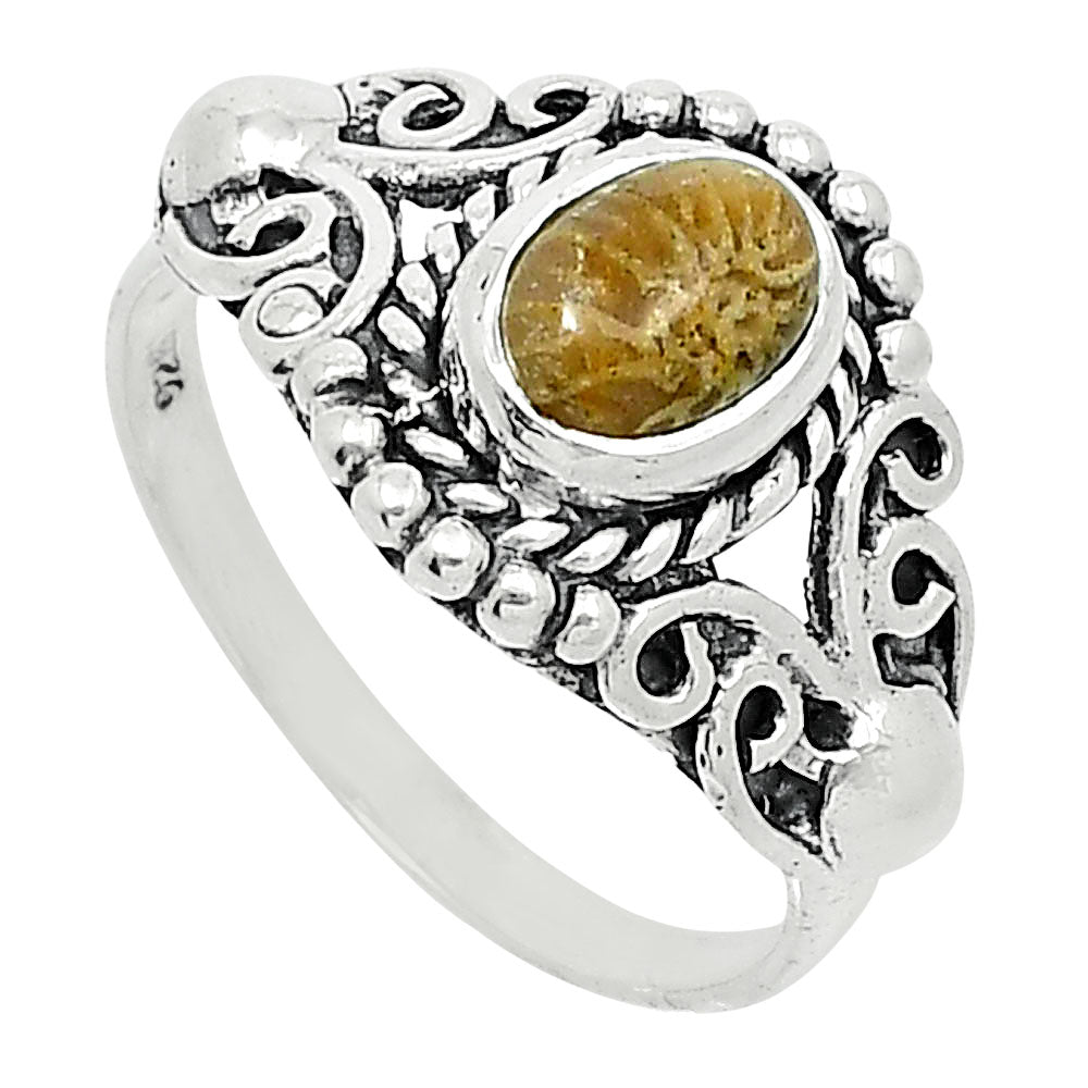 Natural Flower Fossil Coral Ring size-8 R-1358 SDR247817