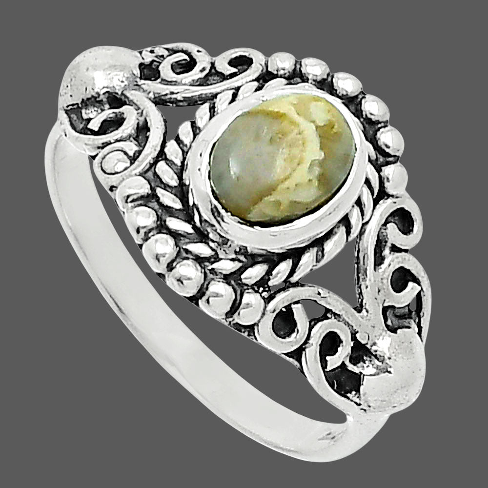 Natural Flower Fossil Coral Ring size-7.5 R-1358 SDR247861