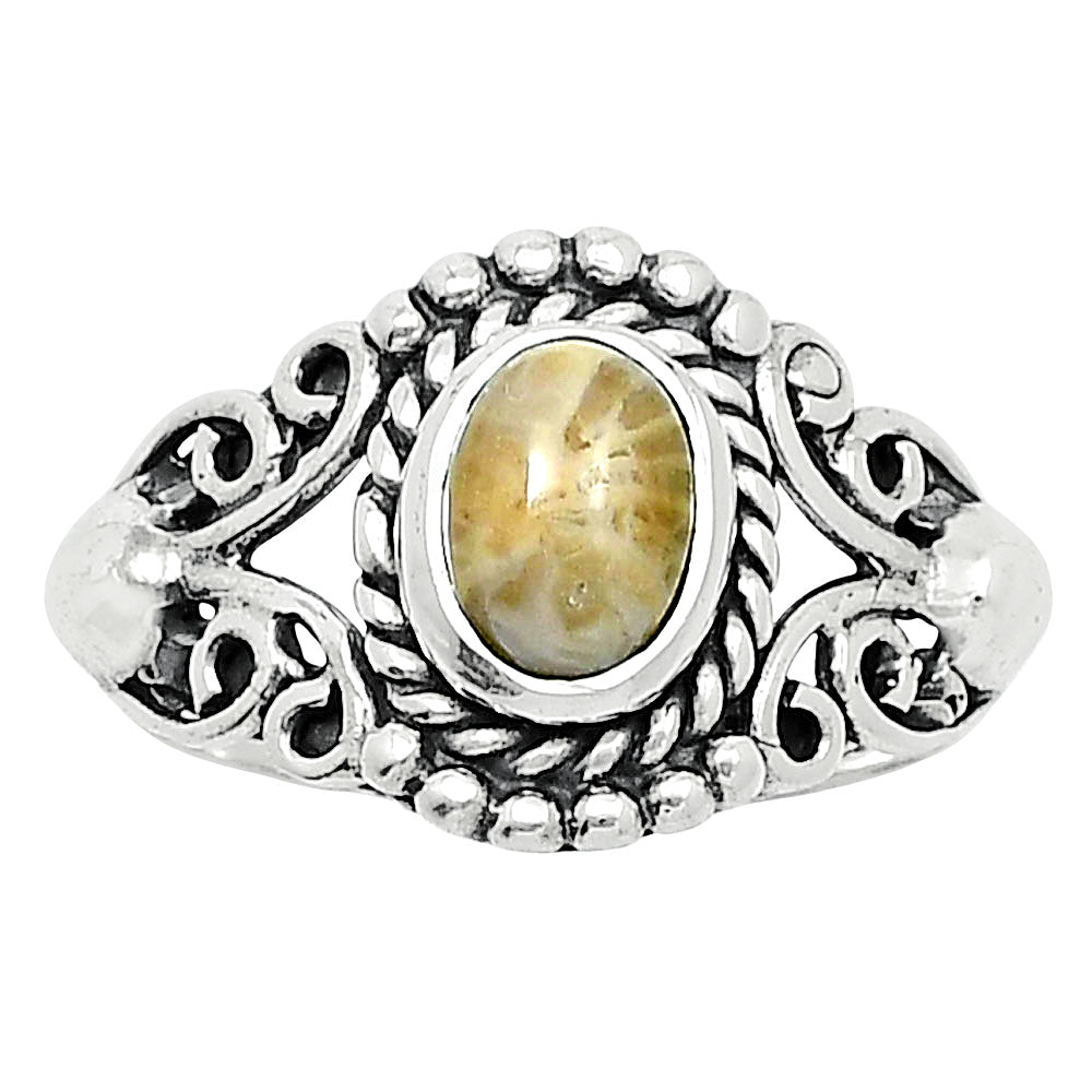 Natural Flower Fossil Coral Ring size-7 R-1358 SDR247862