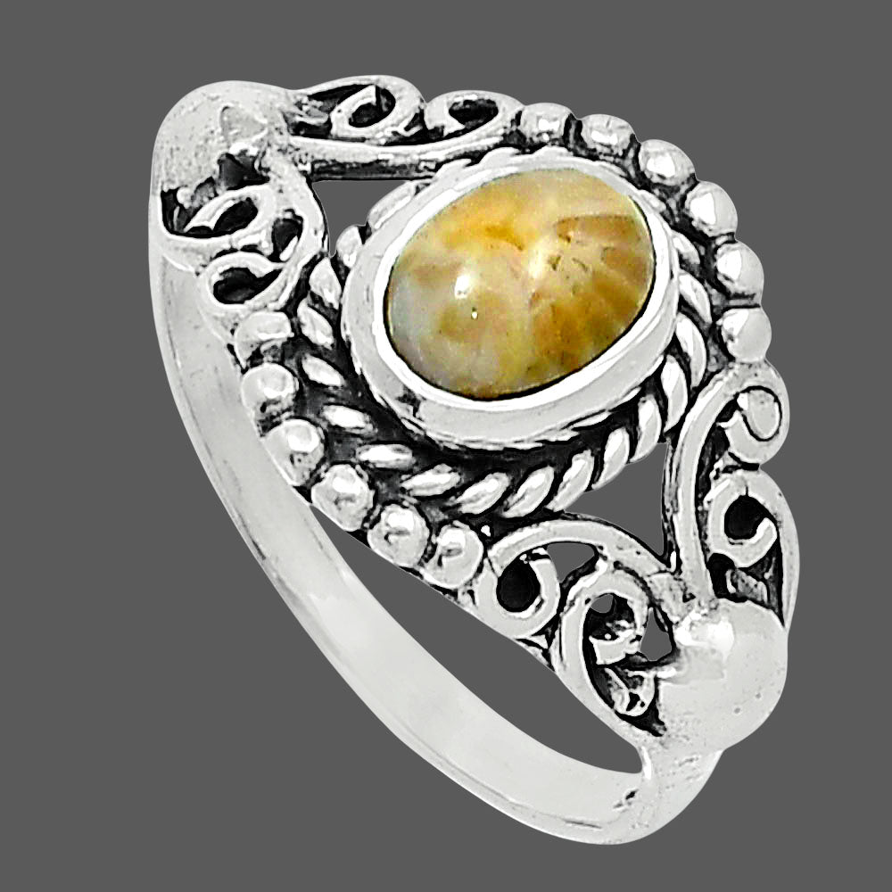 Natural Flower Fossil Coral Ring size-7 R-1358 SDR247862