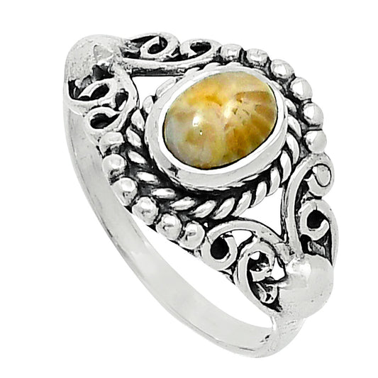 Natural Flower Fossil Coral Ring size-7 R-1358 SDR247862