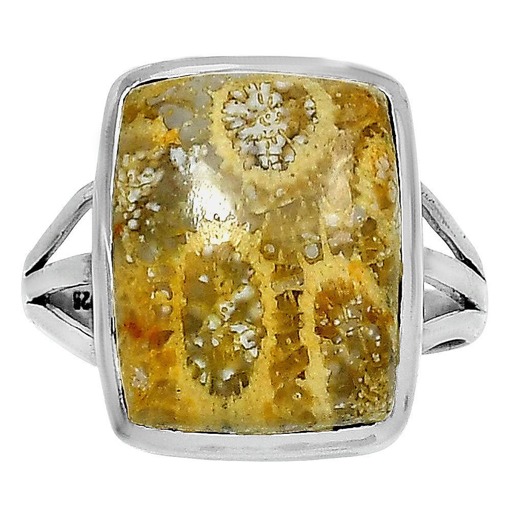 Natural Flower Fossil Coral Ring size-9.5 R-1006 SDR247966