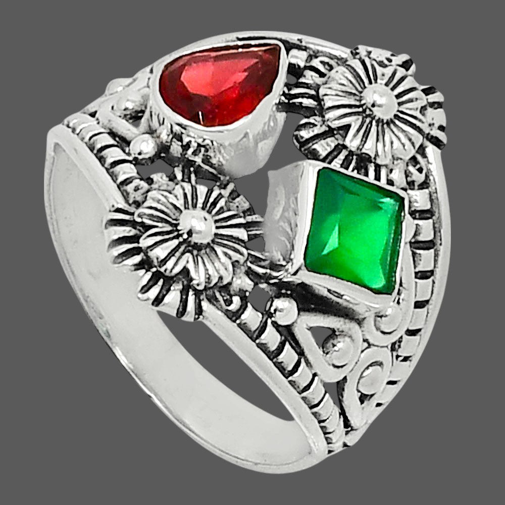 Hessonite Garnet & Green Onyx Ring size-7.5 R-1740 SDR248011