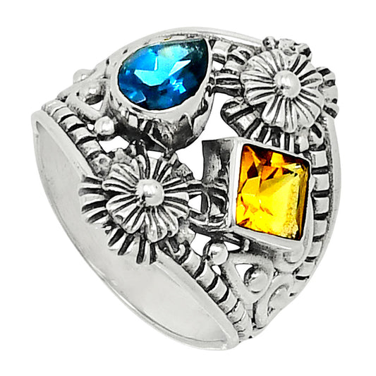 Natural Citrine & London Blue Topaz Ring size-7 R-1740 SDR248017