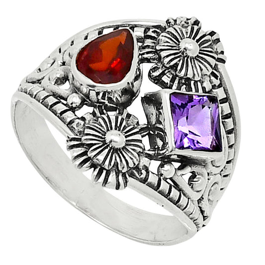 Natural Hessonite Garnet & Amethyst Ring size-9 R-1740 SDR248044