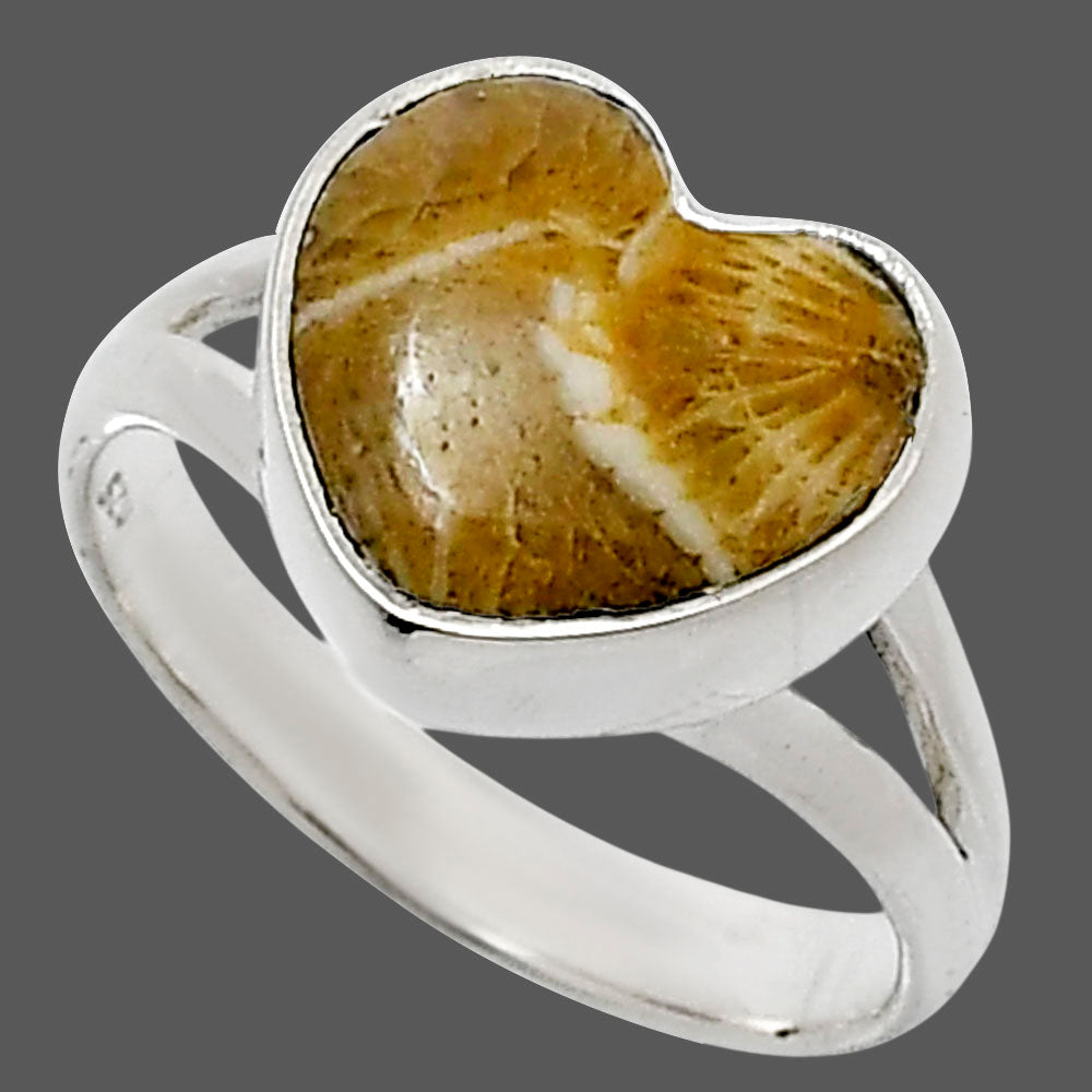 Heart Natural Flower Fossil Coral Ring size-7 R-1073 SDR248514