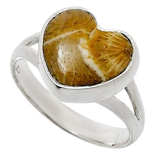 Heart Natural Flower Fossil Coral Ring size-7 R-1073 SDR248514