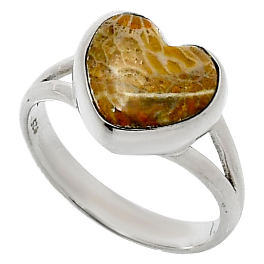 Heart Natural Flower Fossil Coral Ring size-7 R-1073 SDR248515