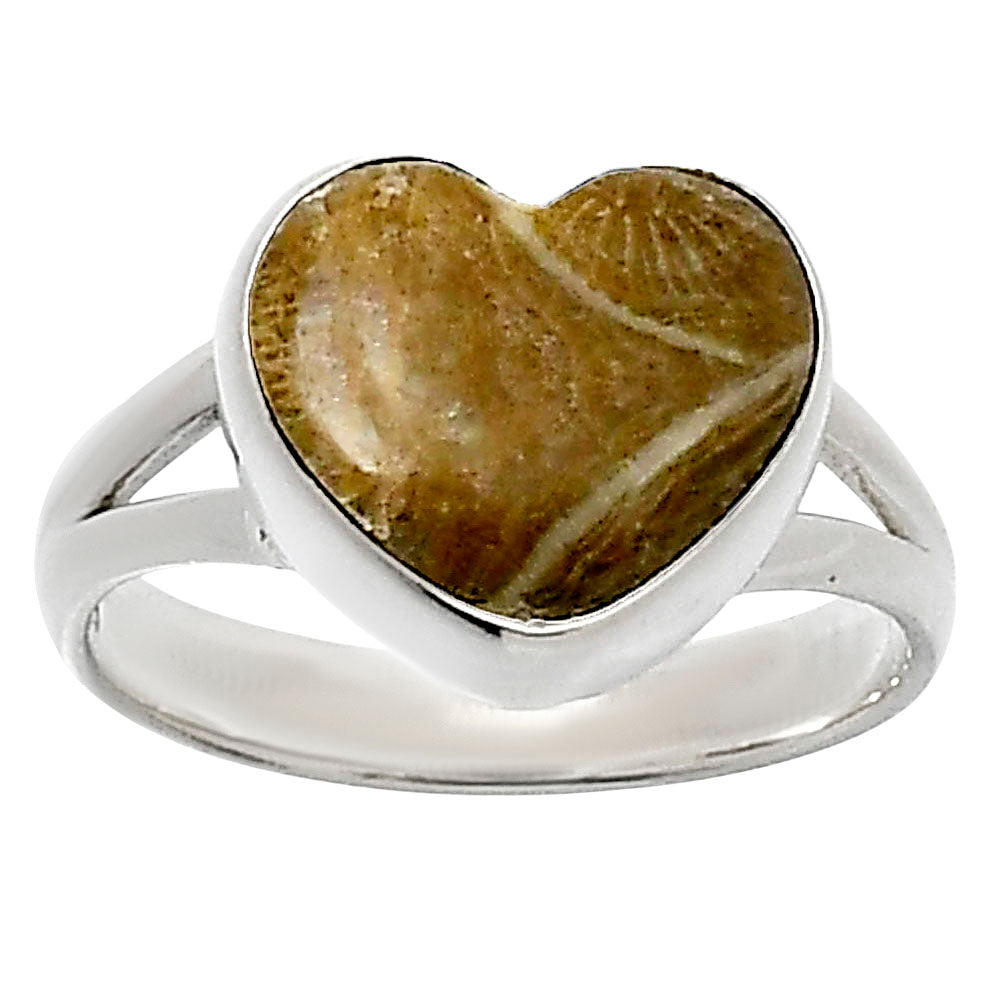 Heart Natural Flower Fossil Coral Ring size-7 R-1073 SDR248518