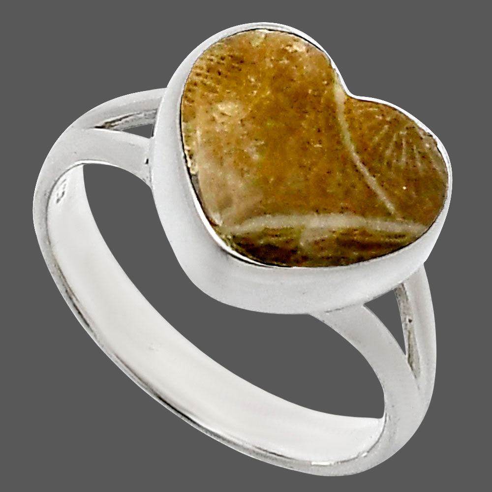 Heart Natural Flower Fossil Coral Ring size-7 R-1073 SDR248518