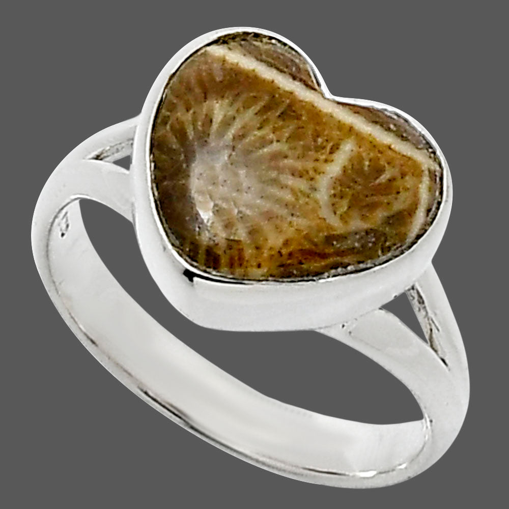 Heart Natural Flower Fossil Coral Ring size-7 R-1073 SDR248521
