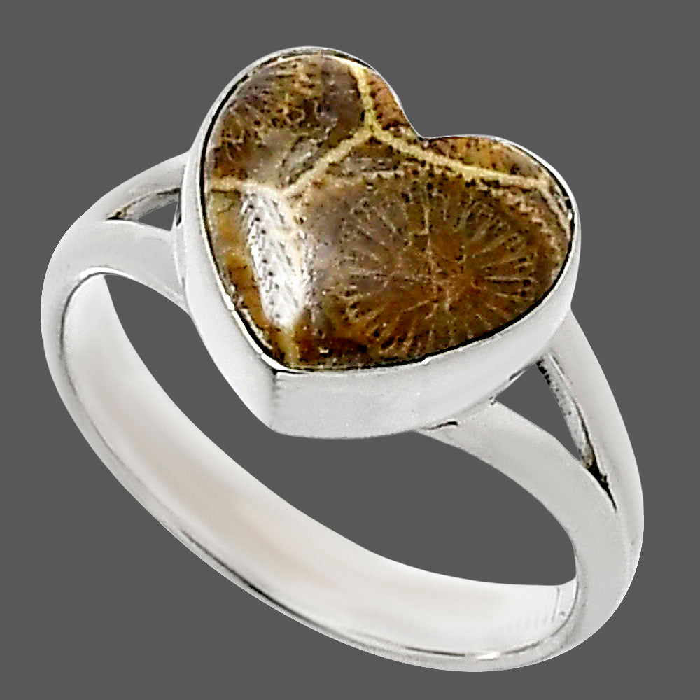 Heart Natural Flower Fossil Coral Ring size-7 R-1073 SDR248523