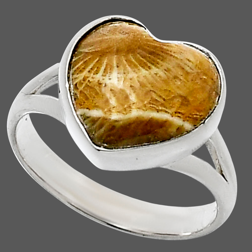 Heart Natural Flower Fossil Coral Ring size-8 R-1073 SDR248525