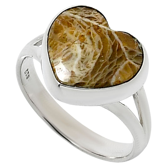 Heart Natural Flower Fossil Coral Ring size-8 R-1073 SDR248530