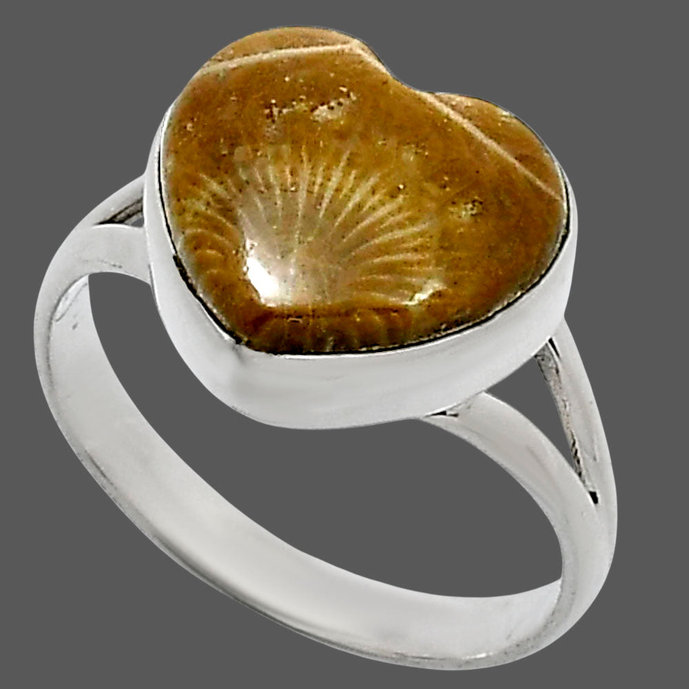 Heart Natural Flower Fossil Coral Ring size-10 R-1073 SDR248545