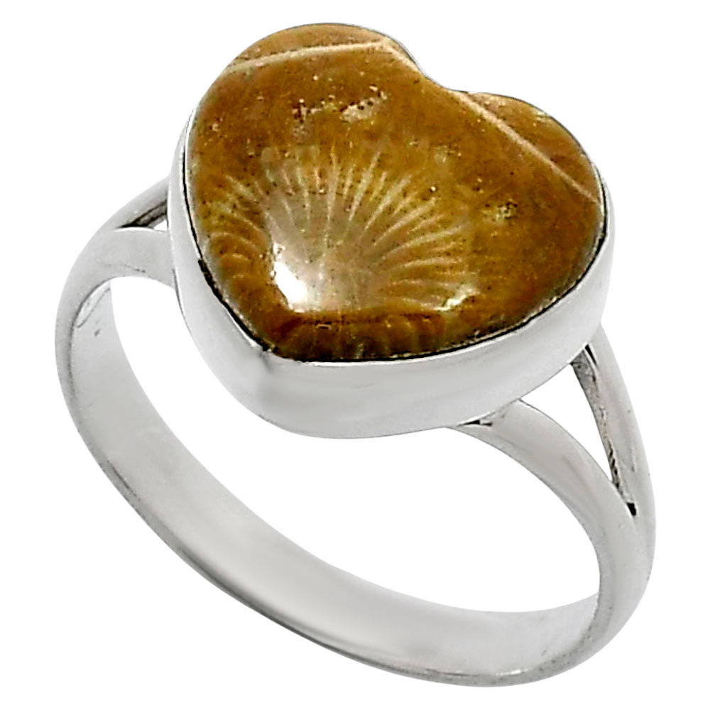 Heart Natural Flower Fossil Coral Ring size-10 R-1073 SDR248545