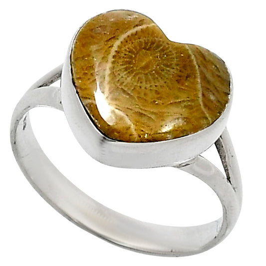 Heart Natural Flower Fossil Coral Ring size-10 R-1073 SDR248546