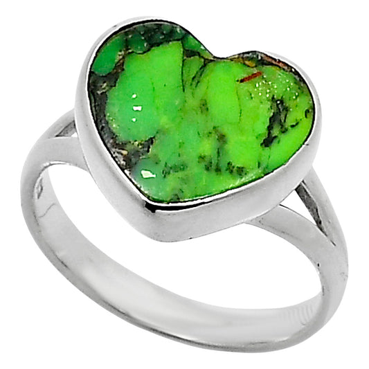 Heart Natural Green Matrix Turquoise Ring size-7 R-1073 SDR248573