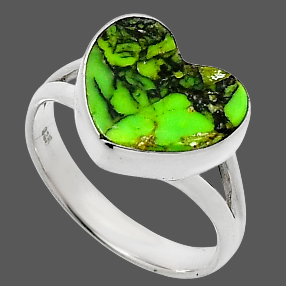 Heart Natural Green Matrix Turquoise Ring size-7 R-1073 SDR248574