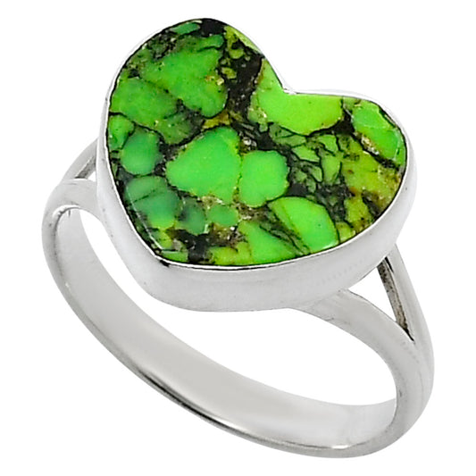Heart Natural Green Matrix Turquoise Ring size-9 R-1073 SDR248585