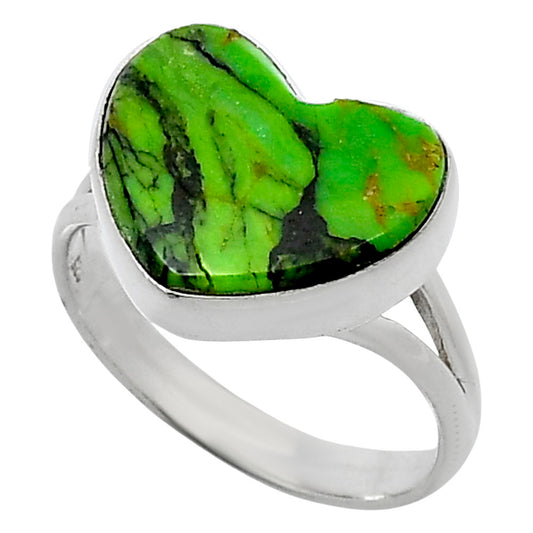 Heart Natural Green Matrix Turquoise Ring size-9 R-1073 SDR248586