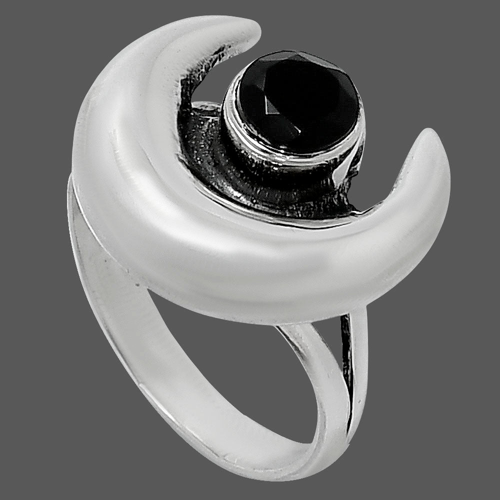 Crescent Moon - Natural Black Onyx Ring size-8 R-1072 SDR248856