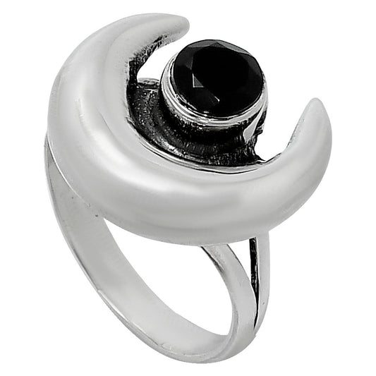 Crescent Moon - Natural Black Onyx Ring size-8 R-1072 SDR248856