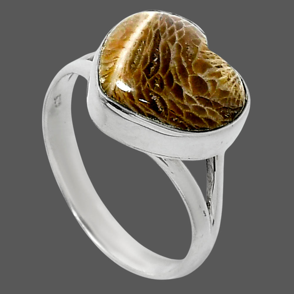 Heart Natural Flower Fossil Coral Ring size-9.5 R-1073 SDR248879